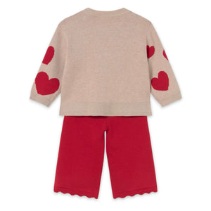 Mayoral Baby Girl Knit Hearts Sweater & Pants Set ~ Cookie/Red