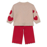 Mayoral Baby Girl Knit Hearts Sweater & Pants Set ~ Cookie/Red