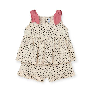 Mayoral Baby Girl Dotted Top & Ruffle Shorts Set ~ Chickpea/Clay