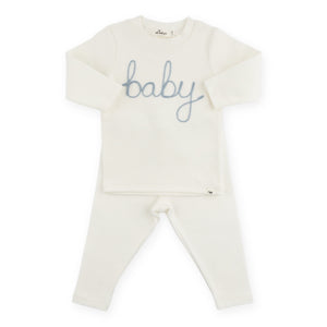 Oh Baby! "Baby" Embroidered 2pc Set ~ Cream/Fog