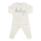 Oh Baby! "Baby" Embroidered 2pc Set ~ Cream/Fog
