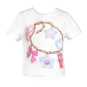 Baby Sara Charm Bracelet Print s/s Top ~ White