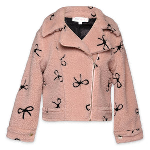 Baby Sara Embroidered Bows Sherpa Jacket ~ Dusty Pink