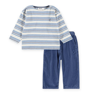 Molo Baby Edarko l/s Top & Sois Corduroy Pants Set ~ Sea Sky Stripe/Evening Sky