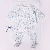 Petit Bateau Front Zip Fox Print Footie ~ White/Blue
