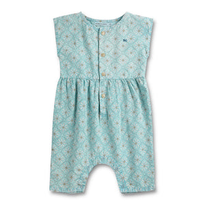 Bobo Choses Baby Daisy Mosaic Woven Romper ~ Light Blue