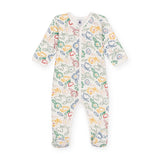 Petit Bateau Velour Front Snap Floral Footie ~ White Multi