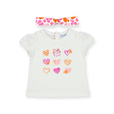 Mayoral Baby Girl s/s Hearts Tee & Headband Set ~ White/Magenta