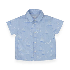 Mayoral Baby Boy Printed s/s Shirt ~ Boats/Blue