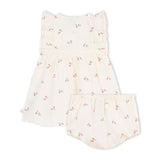 Petit Bateau Sleeveless Gauze Floral Print Dress w/ Bloomer~ Ecru Multi
