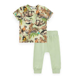 Molo Baby Easy Tee & Sammy Pant Set ~ Jungle Cubs/Misty Green