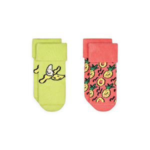 Happy Socks Baby 2 Pack Fruit Terry Socks ~ Yellow/Coral