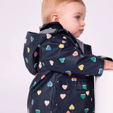 Petit Bateau Baby Multi Heart Print Hooded Rain Jacket ~ Navy Multi