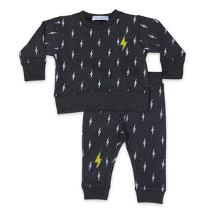 Little Mish Bolts French Terry Sweatshirt & Joggers Set ~ Black/White