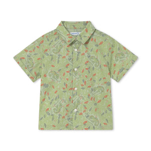Mayoral Baby Boy Chameleon Print s/s Woven Shirt ~ Matcha