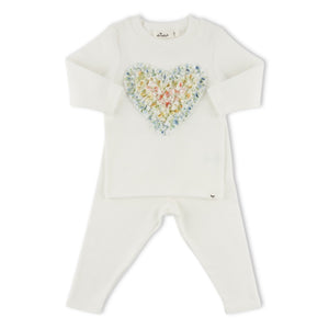 Oh Baby! Poppy Sprig Ruffle Heart 2pc Set ~ Cream