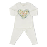Oh Baby! Poppy Sprig Ruffle Heart 2pc Set ~ Cream