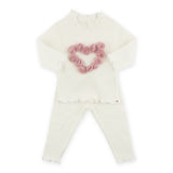 Oh Baby! Rosette Heart Lettuce Edge Ribbed Mock Neck 2pc Set ~ Cream