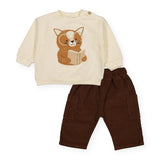 Bean's Barcelona Reading Cat Sweatshirt & Corduroy Pants Set ~ Ecru/Brown