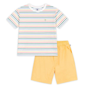 Petit Bateau Boys Striped s/s T-shirt & Shorts Set ~ White Multi/Yellow