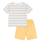 Petit Bateau Boys Striped s/s T-shirt & Shorts Set ~ White Multi/Yellow