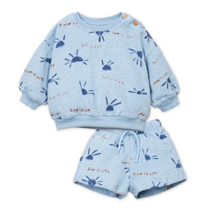 Play Up Baby Sun Print Sweatshirt & Sweatshorts Set ~ Light Blue