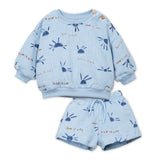 Play Up Baby Sun Print Sweatshirt & Sweatshorts Set ~ Light Blue