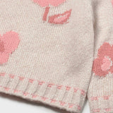Mayoral Baby Girl Flowers Jacquard Sweater ~ Milk/Heathered Pink