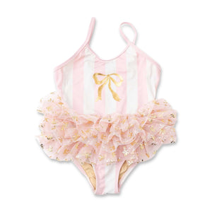 Shade Critters Baby Blush Bow Stripe Tutu Swimsuit ~ Pink