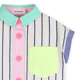 Billieblush Striped Collared s/s Shirt & Contrast Pocket Shorts Set ~ White/Blue