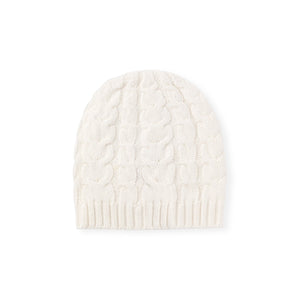 Elegant Baby Horseshoe Cable Knit Hat ~ Whisper White