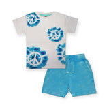 Mish Baby Tie Dye Peace Tee & Enzyme Shorts Set ~ White/Turquoise