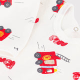 Petit Bateau Back Snap Fire Truck Print Footie ~ White Multi