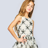 Hannah Banana Flowers Mesh Party Dress ~ Off White/Black
