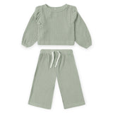 Quincy Mae Cozy Waffle Ruffle Top & Pants Set ~ Fern
