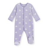 Petit Bateau Velour Front Snap Heart Print Footie ~ Purple/White