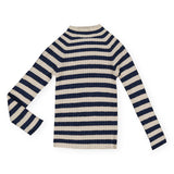 Mayoral Girls Ribbed Mock Neck Top ~ Navy Stripe