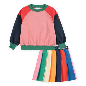 Bobo Choses Girls Tic Tac Toe Color Block Sweatshirt & Pleated Skirt Set ~ Multi