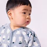 Petit Bateau Polaire Front Snap Snowman Print Footie ~ Blue/White