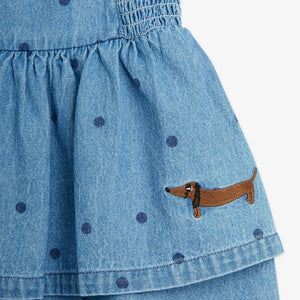 Mini Rodini Sleeveless Tiered Denim Polka Dot Dress ~ Blue