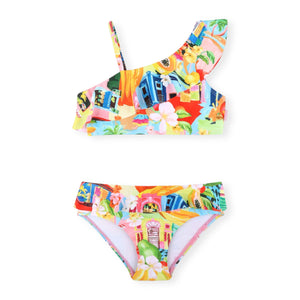 Seafolly Girls Printed Shoulder Frill Bikini ~ Cuba Multi