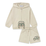 Mayoral Baby Boy Jeep Graphic Zip Hoodie, s/s T-shirt & Shorts Set ~ Hemp/Matcha