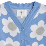 Huxbaby Daisy Scalloped Knit Cardi, Ribbed l/s Top & Leggings Set ~ Seaside/Almond Milk