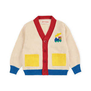 Bobo Choses Baby Choo Choo Color Block Knit Cardigan ~ Off-White