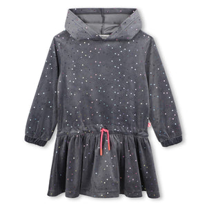 Billieblush Embellished Velvet l/s Hooded Dress ~ Charcoal