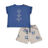 Babyclic T-Shirt & Printed Shorts Set ~ 3 Birds Klein Blue/Birds Fly