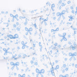 Angel Dear 2 Way Zipper Ribbed Frill Sleeve Footie ~ Blue Bows & Flowers