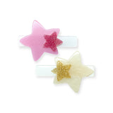 Lilies & Roses Stars Satin Alligator Clips ~ Pink/Gold