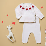 Petit Bateau Knit Heart Sweater & Pants Set ~ Cream/Red