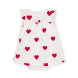 Petit Bateau Heart Print Dress w/ Attached Onesie ~ White/Red